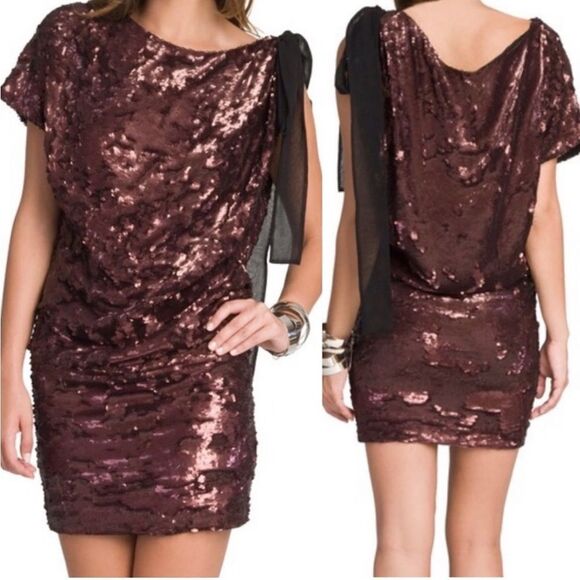Robert Rodriguez Sequin Off The Shoulder Dress Size 2 Silk Lined Party Bronze - Picture 1 of 7